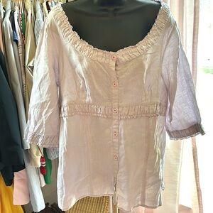 Alexandra Bartlett Lavender 100% Linen Sweetheart Peasant Top Sz 1X